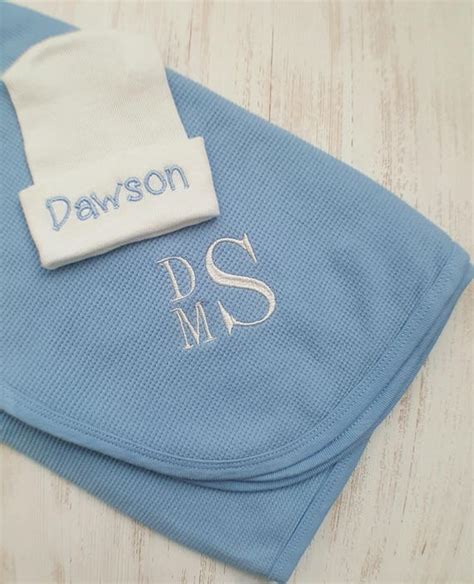 Personalized Baby Boy Blanket And Hospital Hat Baby Boy Etsy