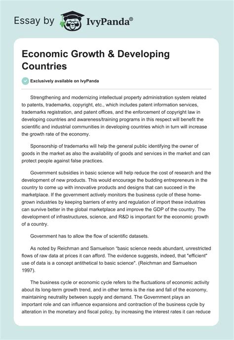Economic Growth And Developing Countries 810 Words Essay Example