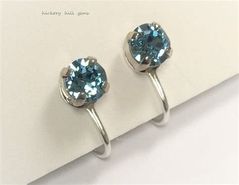 Light Blue Clip On Earrings Crystal Clip On Earrings Silver Etsy
