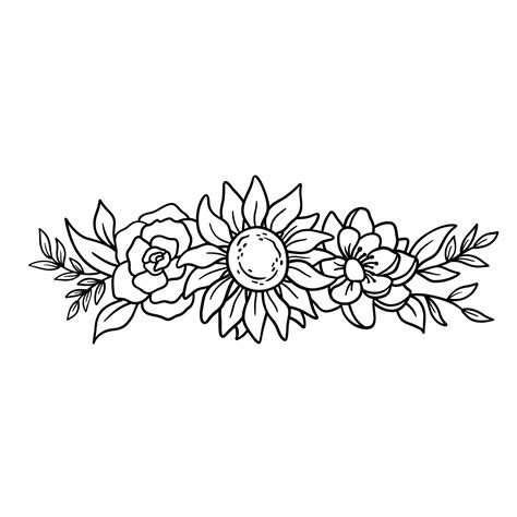 Floral Border With Flowers And Leaves In Outline Style Vector