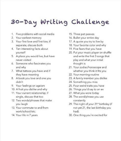 A 30 Day Writing Challenge More Journal Writing Prompts Writing A Book
