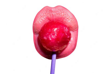 Premium Photo Woman Licking Lollipop Art Banner Red Lips With Lollipop Sexy Red Female