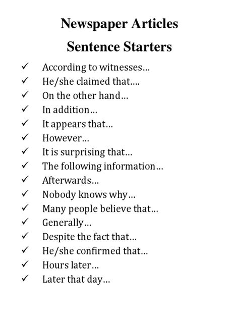Newspaper Articles Sentence Starters Crimes Crime And Justice