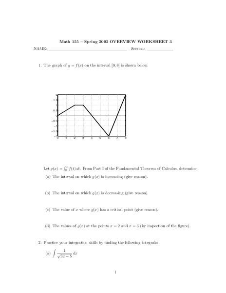 Fundamental Theorem Of Calculus Worksheet For 11th 12th Grade Lesson Planet