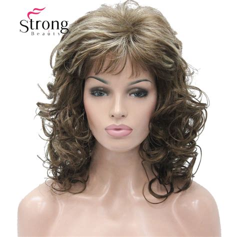 Womens Medium Length Wigs Long Dark Auburn Wig Wavy Oblique Bangs