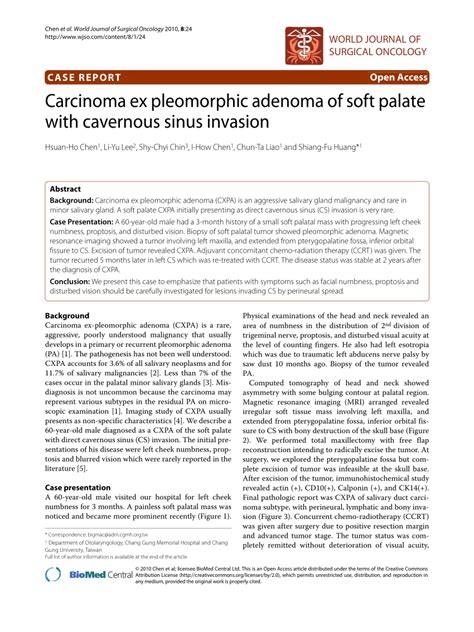 Pdf Carcinoma Ex Pleomorphic Adenoma Of Soft Palate With Cavernous