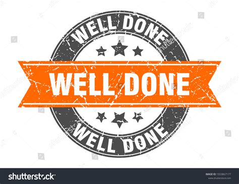 Well Done Round Stamp Orange Ribbon Stock Vector Royalty Free