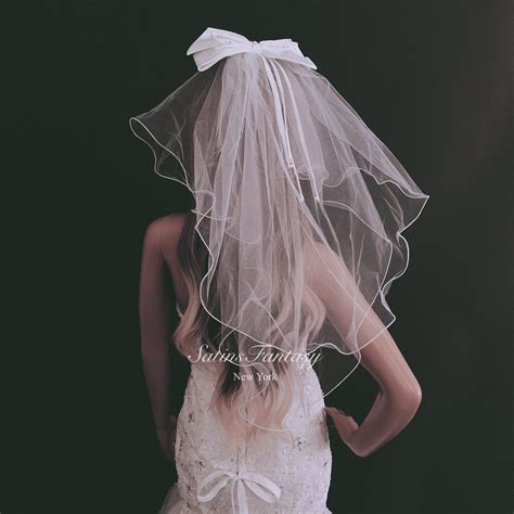 Short Bowknot Wedding Veil White Ruffle Wedding Veil Lace Etsy