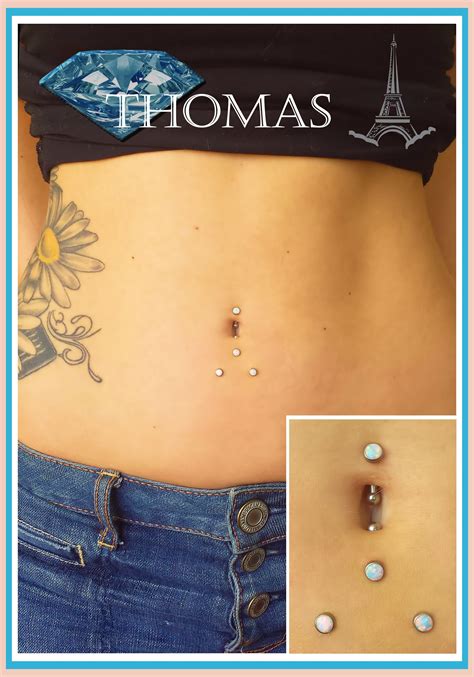 Dermal Anchor Piercing Project With Double Navel Piercing All With White Opals By Thomas