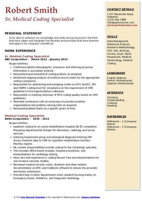 Medical coding cover letter examples formatted templates example. Medical Coding Specialist Resume Samples | QwikResume