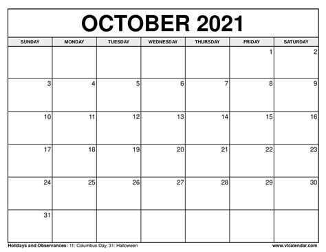 Printable October 2021 Calendar Templates With Holidays