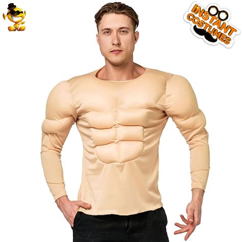 Men Muscle Chest Shirt Costume Halloween Party Cosplay Set Adult Dress Up Strong Muscle Vest Top