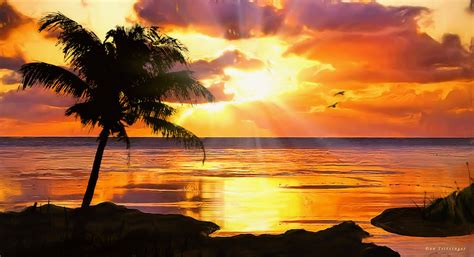 Beautiful Sunset On A Tropical Island Created By Danmarcreations On