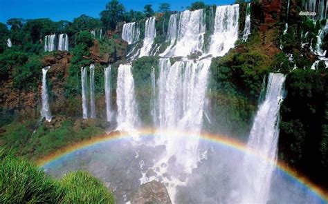 Rainbow In The Iguazu Falls Hd Wallpaper Beautiful Waterfalls