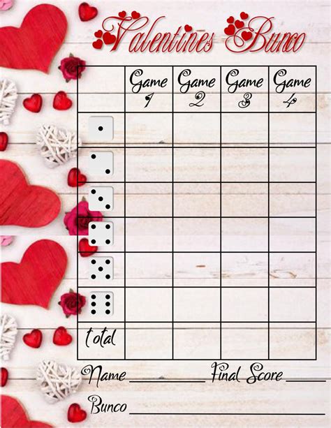 Table cards for the high, middle, and low tables; Valentines Day Hearts Bunco Score Cards and Table Tents - Digital Downloads - PDF and Individual ...