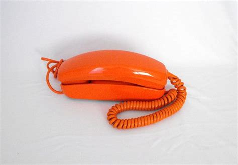 Vintage Rotary Phone Bright Orange Itt Four Prong Old Style Etsy