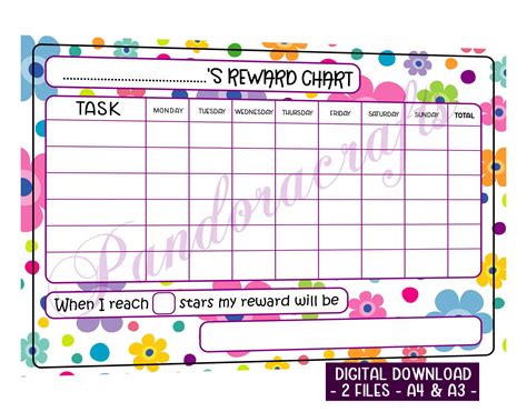 Reward Chart Printable For Children Flower Star Chart A4 Etsy