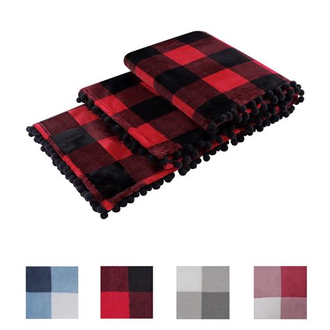 Soft Plush Couch Buffalo Plaid Fleece Throw Blanket 50 X 60 Red And