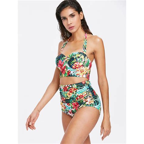 Tropical Bikini High Waist Floral Bikini Set Ruched Underwire