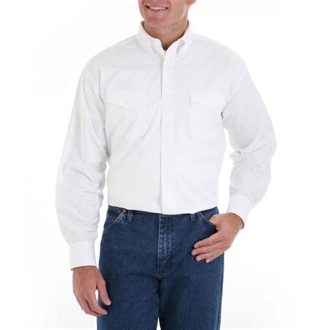 Wrangler Mens White Cotton Western Dress Shirt