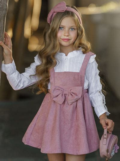 Girls Pink Suede Accent Pinafore Pleated Dress Mia Belle Girls