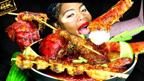 Asmr Giant King Crab Lobster Shrimp Drenched In Seafood Boil Sauce Mukbang Eating Show For