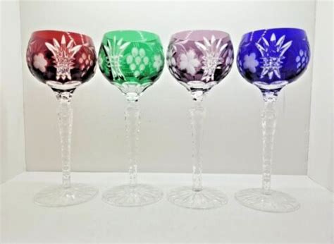 Bohemian Color Cut To Clear Crystal Wine Glasses Tall Cut Crystal Wine