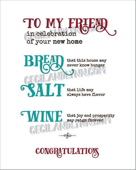 Printable New Home Blessing Bread Salt Wine Poem Its A Wonderful Life