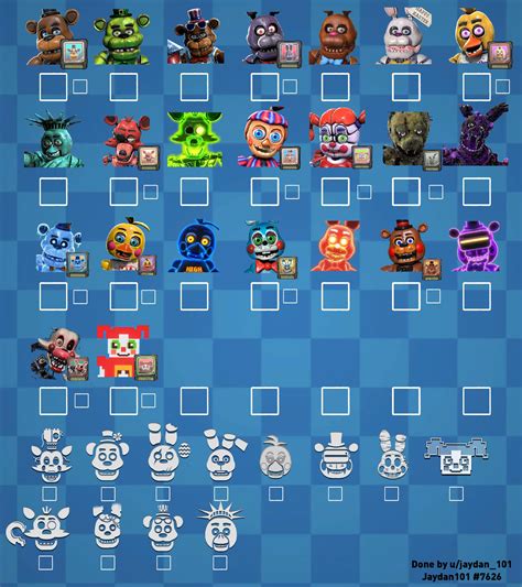 Fnaf Ar Suit Cpu And Icon Checklist As Of July 8th Rfivenightsatfreddys