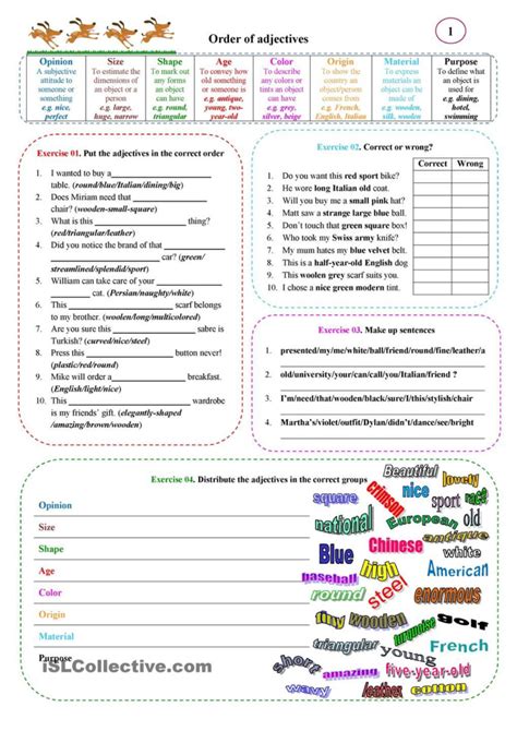 Ordering Adjectives Worksheet Adjectiveworksheets Net