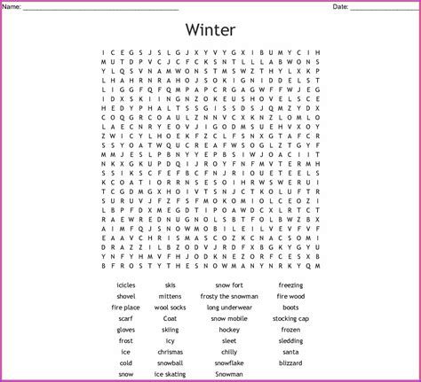 Printable Winter Word Search Difficult