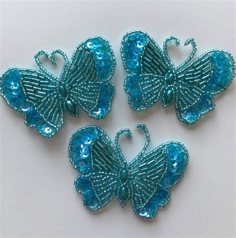 Five Beautiful Beaded And Sequined Butterfly Appliques Patches