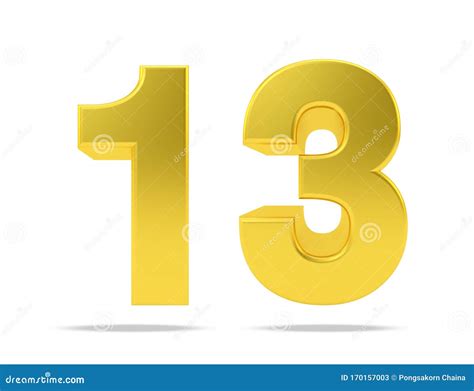 Gold Metal Number 13 Thirteen Isolated on White Background, 3d