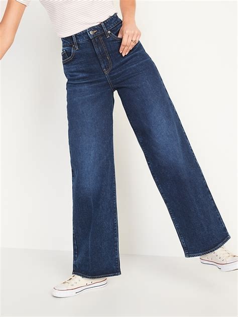 Extra High Waisted Dark Wash Wide Leg Jeans Old Navy