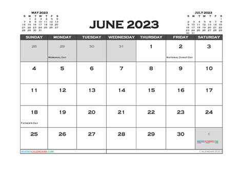 Free Calendar Template June 2023