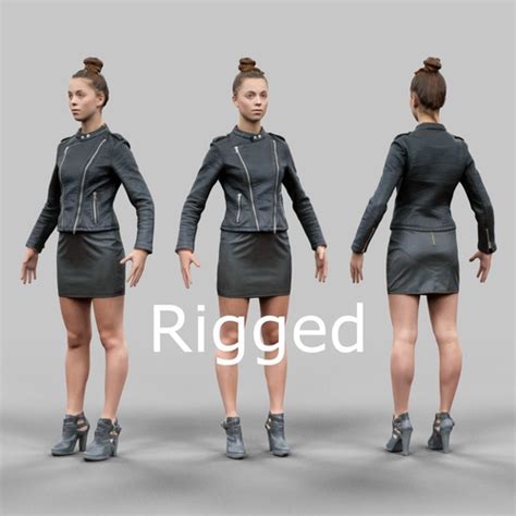 3d Model A Pose Girl In Leather Rigged Vr Ar Low Poly Rigged Cgtrader