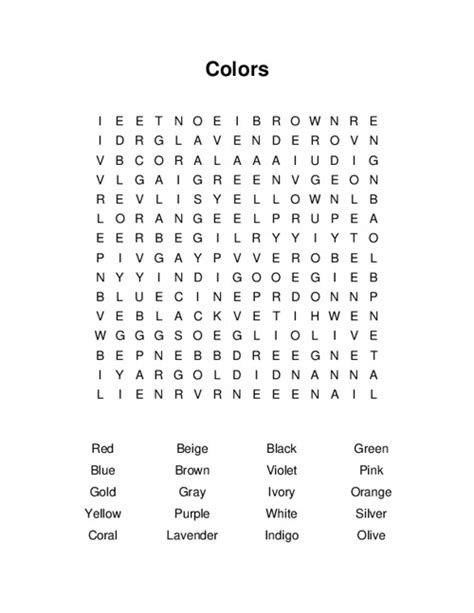 Word Search Puzzles Colors