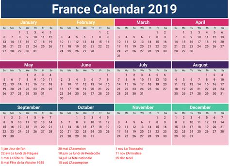 This page contains a national calendar of all 2019 public holidays. France 2019 Printable Calendar With Holidays (With images ...
