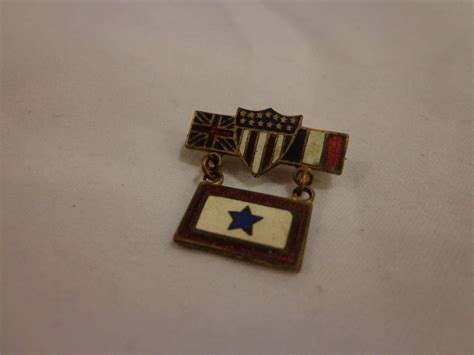 Rare Wwi Son In Service Pin Allies Us Uk France Flags W Blue Star