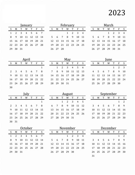 Free Printable 12 Month Calendar On One Page 2023 Daily Calendar