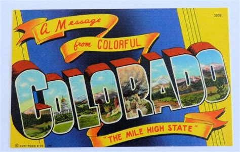 Colorado Large Letter Postcard C1940s Mile High State By Sanborn