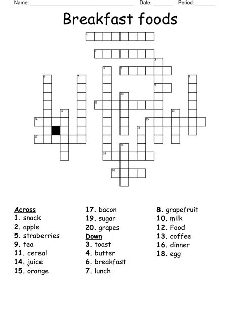 Breakfast Foods Crossword Wordmint