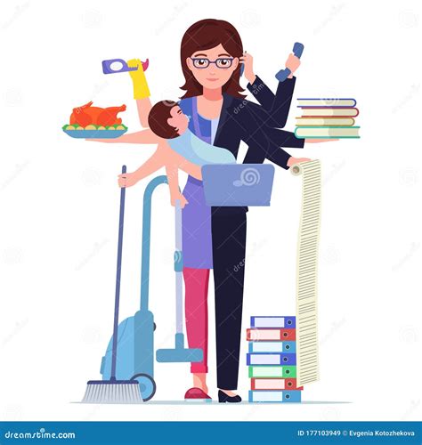 Vector Busy Multitasking Woman Mom Stock Vector Illustration Of