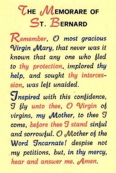 The Memorare Of St Bernard Laminated Holy Card 25 Pack 99783