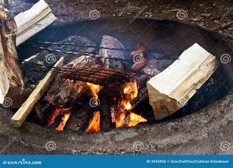 Cooking Hot Dogs On Open Fire Stock Photo Image 3945056