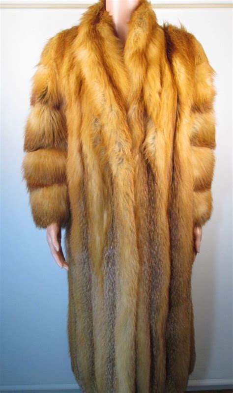 Vintage Long Red Real Fox Fur Coat Womens Full Length Fully Lined Sz 10