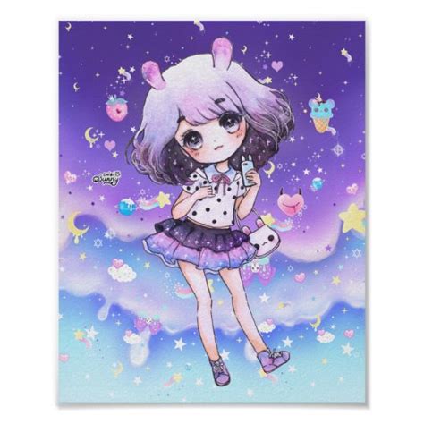 Cute Chibi Girl In Kawaii Pastel Galaxy Poster