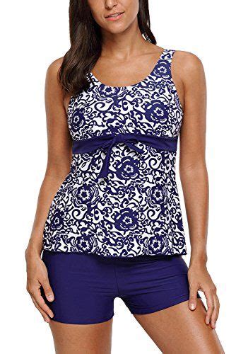Chase Secret Womens Floral Printed Bowknot Tankini Set With Swim Shorts