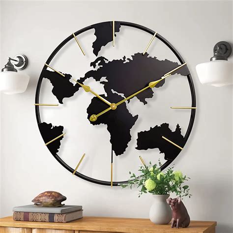 Comprar Keqam Large World Map Wall Clock Metal Minimalist Modern Clock
