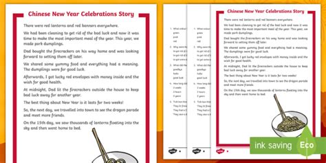 Ks1 Chinese New Year Celebrations Story Differentiated Reading